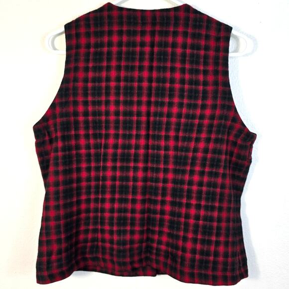 Eddie Bauer Vest Women's MP Red Charcoal Wool Plaid Academia Preppy Classic - Picture 2 of 7